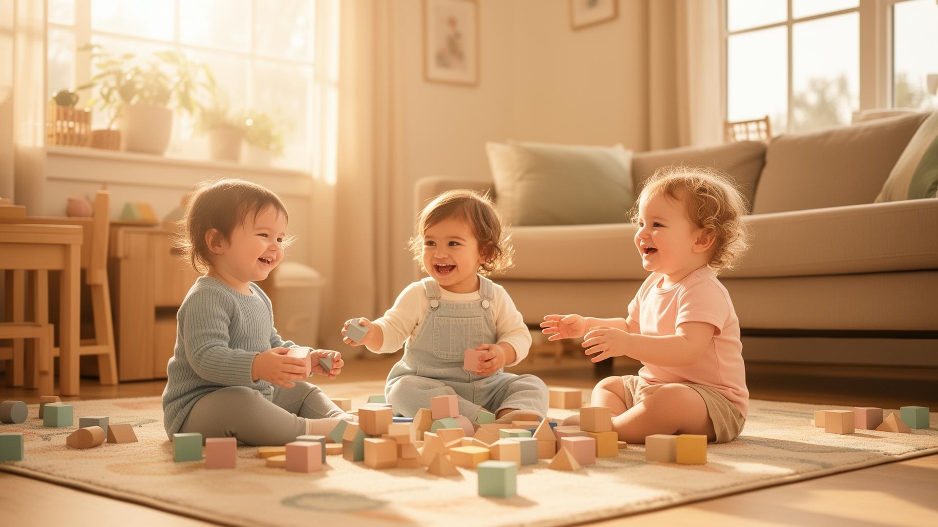 Happy toddlers playing together at Small Steps Home Daycare